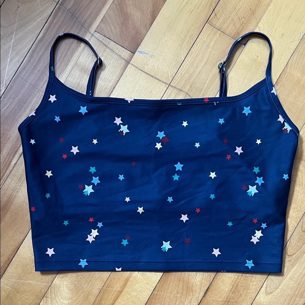 Navy Star Print Adjustable Strap Crop Top